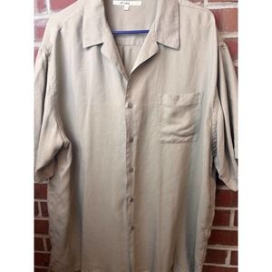 Men's PERRY ELLIS 100% Silk Short Sleeve Button Down Shirt XXL Olive Green